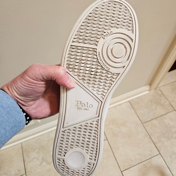 Polo Men's Heritage Court Leather Sneakers, White/Khaki, Sz 13 - Picture 15 of 16